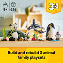 LEGO Creator 3 in 1 Wild Animals Panda Family Building Toy - Kids Toy for Girls & Boys, Ages 8+ - Build Panda, Penquin, or Orca - Gift for Birthdays- 31165